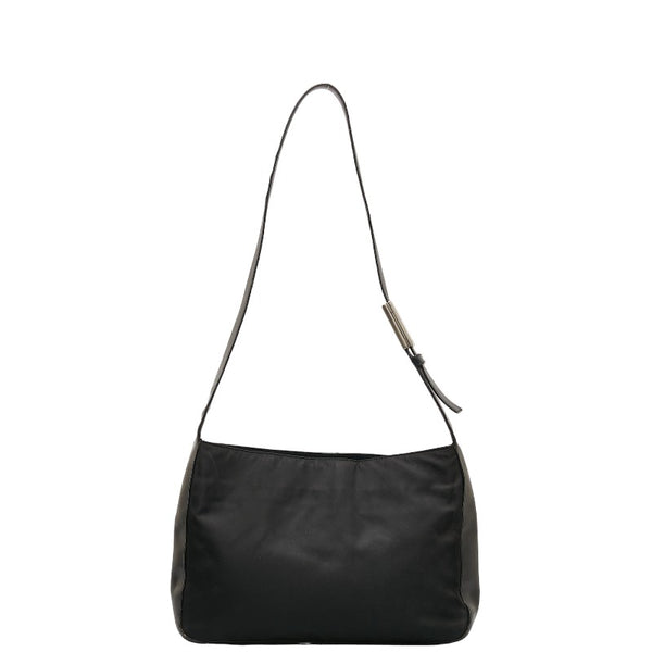 プラダ ロゴプレート ワンショルダーバッグ ブラック ナイロン レザー レディース PRADA 【中古】