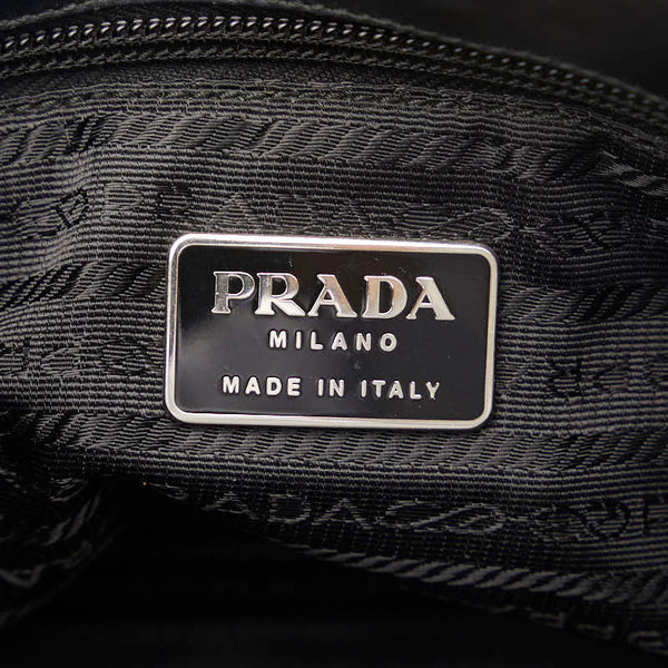 プラダ ロゴプレート ワンショルダーバッグ ブラック ナイロン レザー レディース PRADA 【中古】
