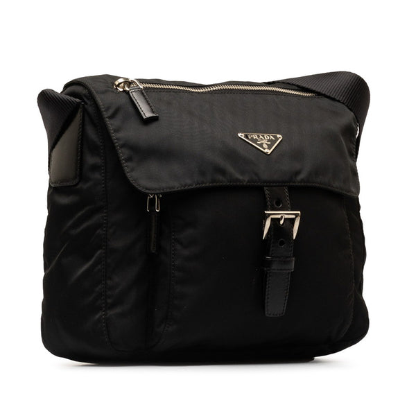 プラダ 三角ロゴプレート 斜め掛け ショルダーバッグ ブラック ナイロン レザー レディース PRADA 【中古】