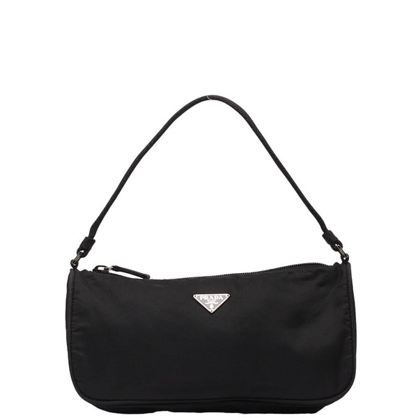 プラダ 三角ロゴプレート ポーチ ミニハンドバッグ ブラック ナイロン レディース PRADA 【中古】