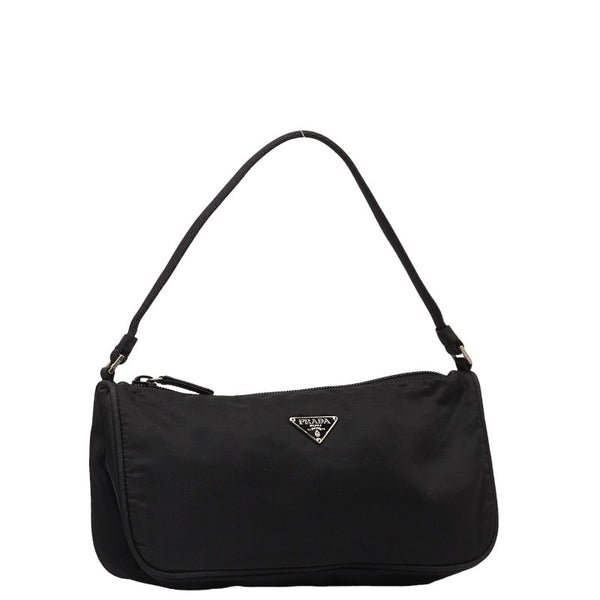 プラダ 三角ロゴプレート ポーチ ミニハンドバッグ ブラック ナイロン レディース PRADA 【中古】