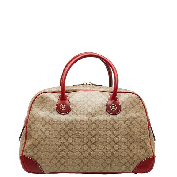 セリーヌ マカダム ハンドバッグ ベージュ レッド PVC レザー レディース CELINE 【中古】