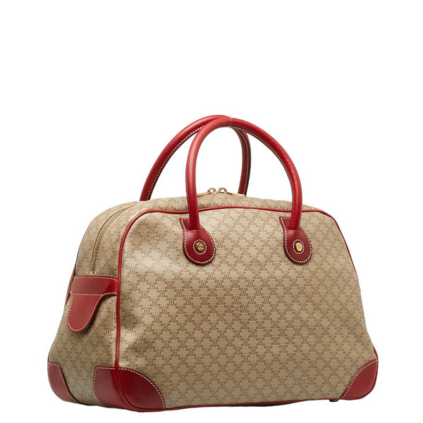 セリーヌ マカダム ハンドバッグ ベージュ レッド PVC レザー レディース CELINE 【中古】