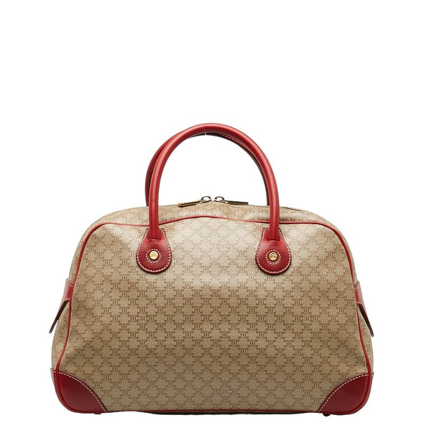 セリーヌ マカダム ハンドバッグ ベージュ レッド PVC レザー レディース CELINE 【中古】