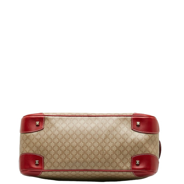 セリーヌ マカダム ハンドバッグ ベージュ レッド PVC レザー レディース CELINE 【中古】
