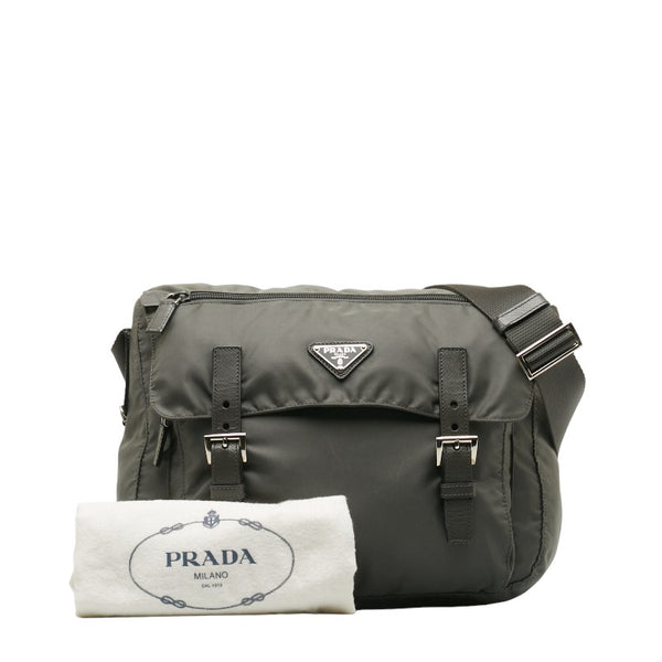 プラダ テスート サフィアーノ ショルダーバッグ グレー ナイロン レザー レディース PRADA 【中古】