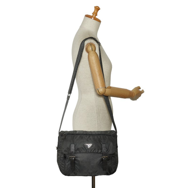 プラダ テスート サフィアーノ ショルダーバッグ グレー ナイロン レザー レディース PRADA 【中古】