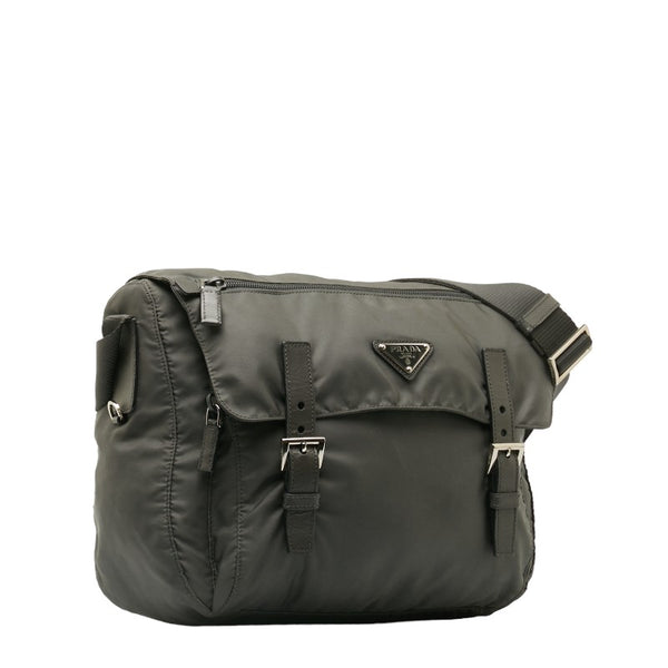 プラダ テスート サフィアーノ ショルダーバッグ グレー ナイロン レザー レディース PRADA 【中古】