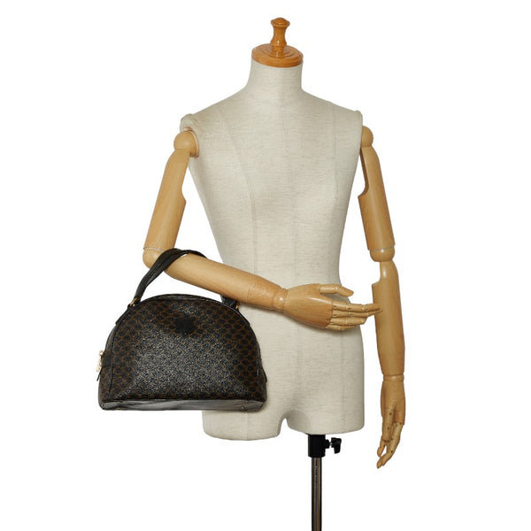 セリーヌ マカダム ハンドバッグ ブラック PVC レザー レディース CELINE 【中古】