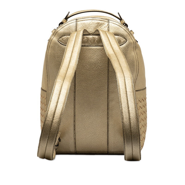 ボッテガヴェネタ イントレチャート リュック バックパック ゴールド レザー レディース BOTTEGAVENETA 【中古】