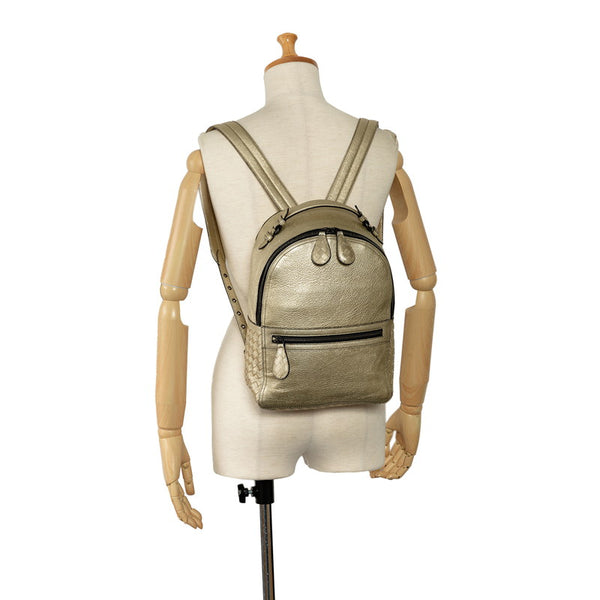 ボッテガヴェネタ イントレチャート リュック バックパック ゴールド レザー レディース BOTTEGAVENETA 【中古】
