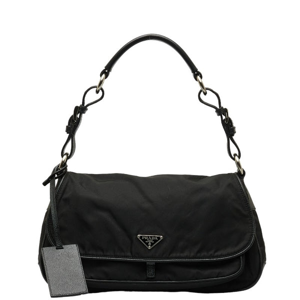 プラダ テスート 三角ロゴプレート ワンショルダーバッグ ブラック ナイロン レザー レディース PRADA 【中古】