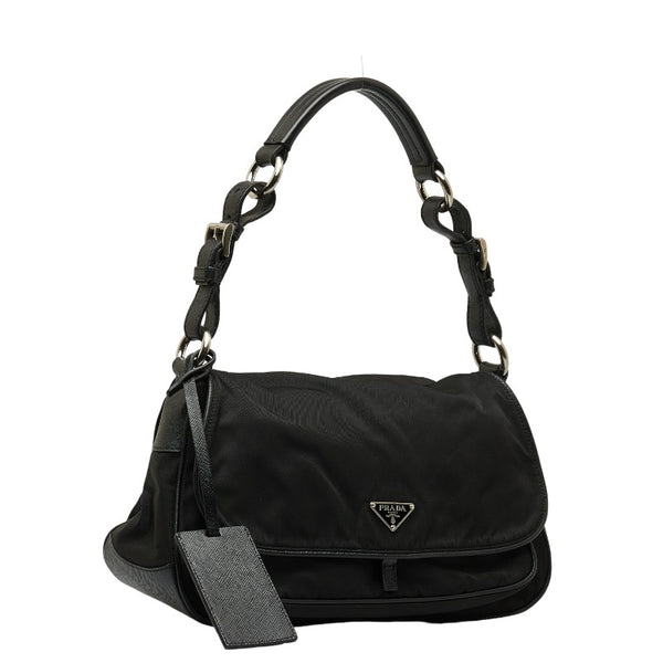 プラダ テスート 三角ロゴプレート ワンショルダーバッグ ブラック ナイロン レザー レディース PRADA 【中古】
