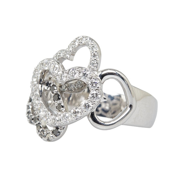 ポンテヴェキオ K18WG ホワイトゴールド ダイヤ0.62ct ブラックダイヤ0.21ct ハート モチーフ リング 指輪 レディース Ponte Vecchio 13.5号 【中古】