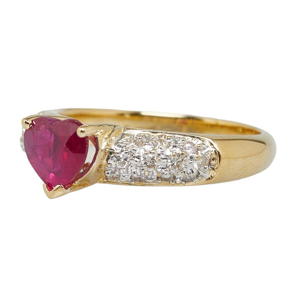 K18YG イエローゴールド ルビー1.00ct ダイヤ0.30ct ハート モチーフ リング 指輪 レディース 11.5号 【中古】