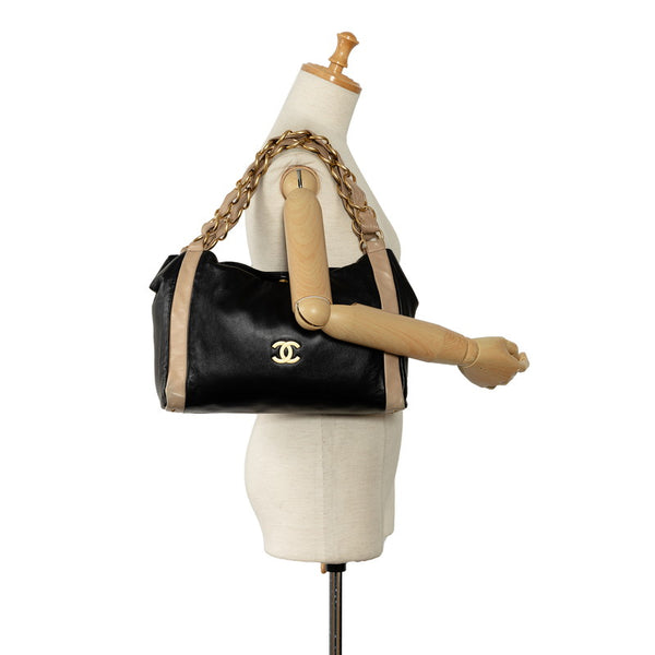 シャネル ココマーク チェーン トートバッグ  ブラック ベージュ ラムスキン レディース CHANEL 【中古】