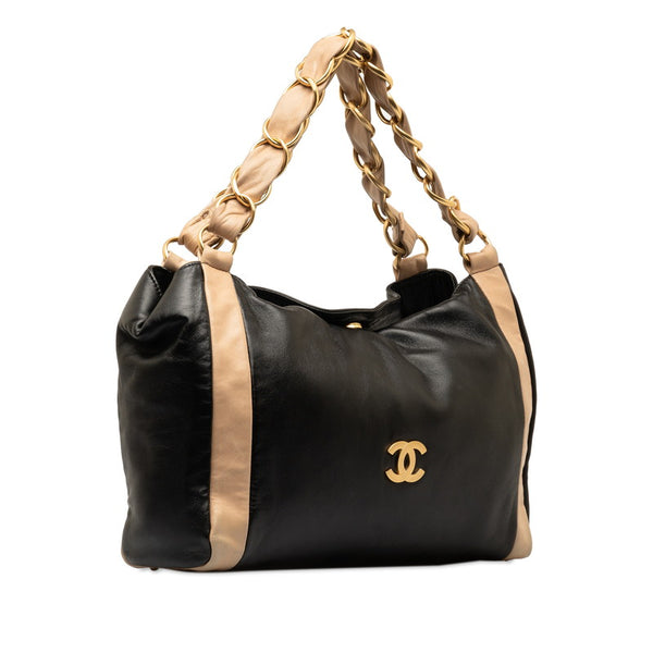 シャネル ココマーク チェーン トートバッグ  ブラック ベージュ ラムスキン レディース CHANEL 【中古】