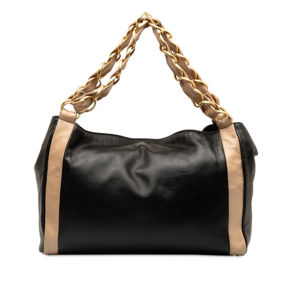 シャネル ココマーク チェーン トートバッグ  ブラック ベージュ ラムスキン レディース CHANEL 【中古】