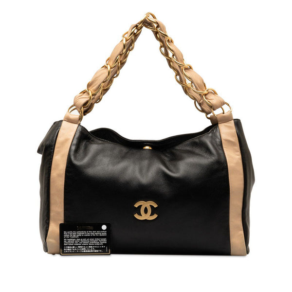 シャネル ココマーク チェーン トートバッグ  ブラック ベージュ ラムスキン レディース CHANEL 【中古】