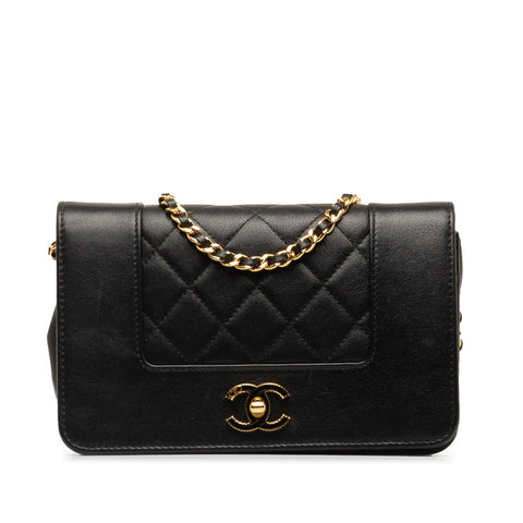 シャネル ダイアナ ココマーク チェーン ウォレットバッグ ブラック ラムスキン レディース CHANEL 【中古】