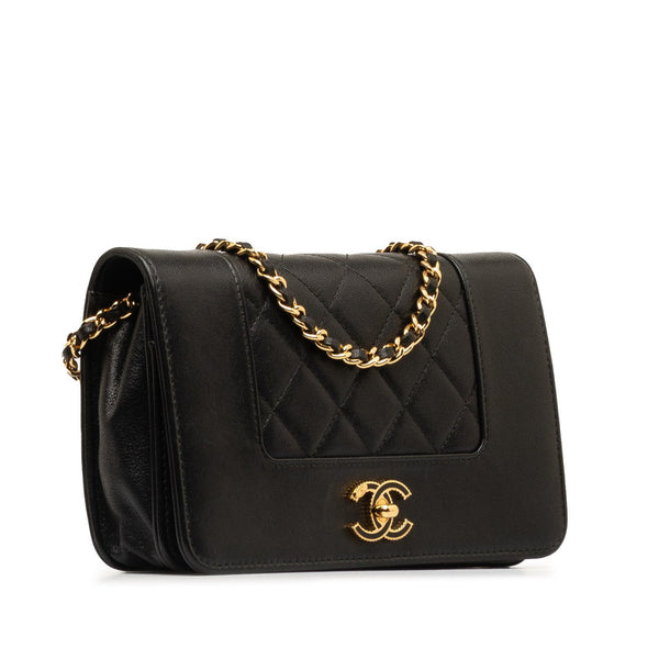 シャネル ダイアナ ココマーク チェーン ウォレットバッグ ブラック ラムスキン レディース CHANEL 【中古】