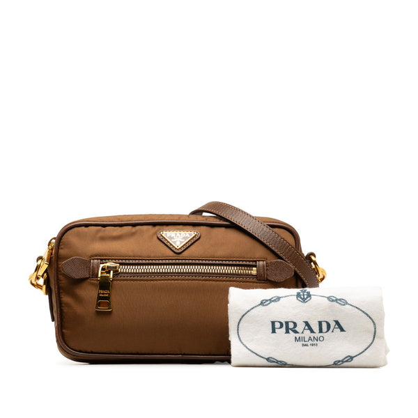 プラダ 三角ロゴプレート 斜め掛け ショルダーバッグ ブラウン ナイロン レザー レディース PRADA 【中古】