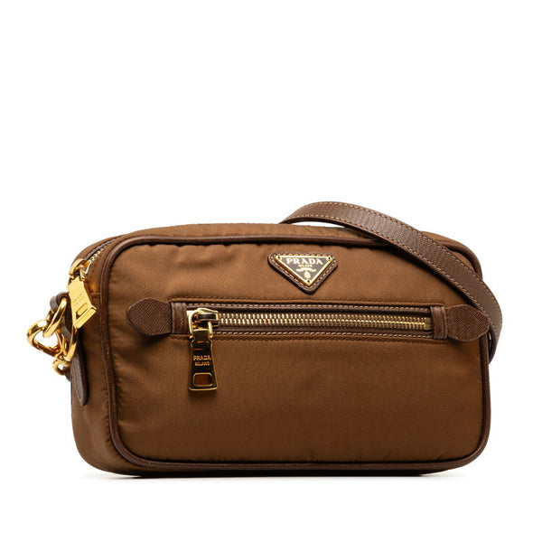 プラダ 三角ロゴプレート 斜め掛け ショルダーバッグ ブラウン ナイロン レザー レディース PRADA 【中古】