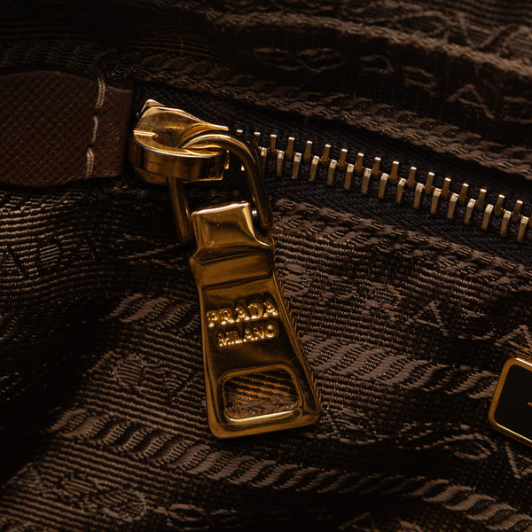 プラダ 三角ロゴプレート 斜め掛け ショルダーバッグ ブラウン ナイロン レザー レディース PRADA 【中古】