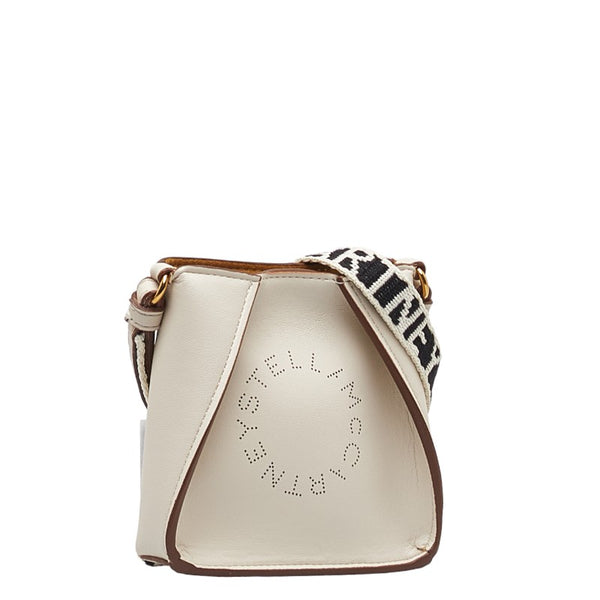 ステラマッカートニー パンチングロゴ 斜め掛け ミニショルダーバッグ ホワイト ブラウン ポリエステル レディース Stella McCartney 【中古】