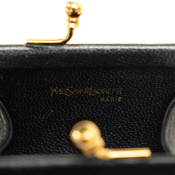 サンローラン がま口 コインケース  財布 ブラック ゴールド レザー レディース SAINT LAURENT 【中古】