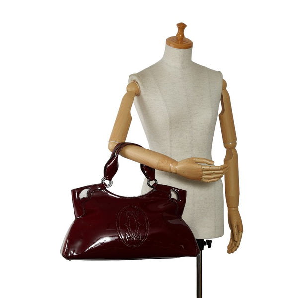 カルティエ マストライン マルチェロ ドゥ ハンドバッグ ワインレッド エナメル レディース CARTIER 【中古】