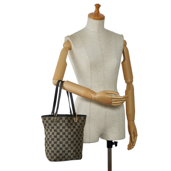 グッチ GGキャンバス ハンドバッグ トートバッグ 002 1099 ベージュ ブラック キャンバス レザー レディース GUCCI 【中古】