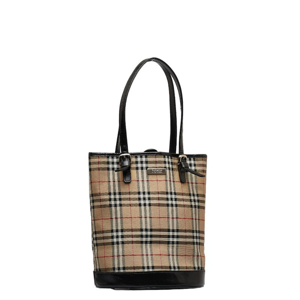 バーバリー ノバチェック トートバッグ ベージュ ブラック キャンバス レザー レディース BURBERRY 【中古】