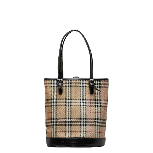バーバリー ノバチェック トートバッグ ベージュ ブラック キャンバス レザー レディース BURBERRY 【中古】