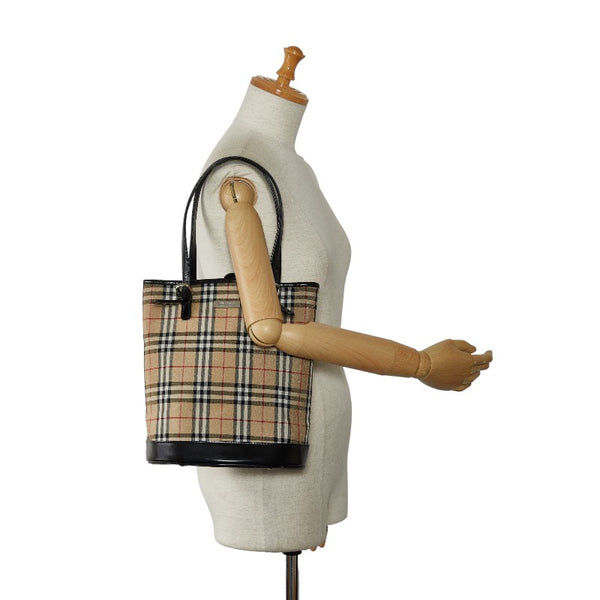 バーバリー ノバチェック トートバッグ ベージュ ブラック キャンバス レザー レディース BURBERRY 【中古】