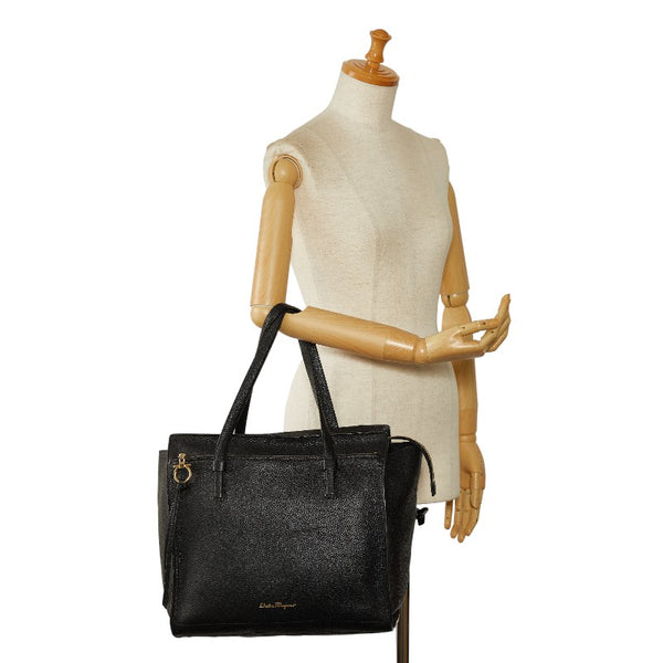 サルヴァトーレフェラガモ ガンチーニ トートバッグ GG 21F215 ブラック レザー レディース Salvatore Ferragamo 【中古】