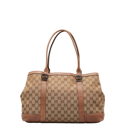 グッチ ミスGG ハンドバッグ トートバッグ  353122 ベージュ ブラウン キャンバス レザー レディース GUCCI 【中古】
