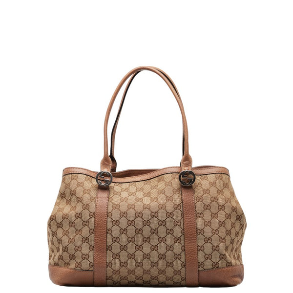 グッチ ミスGG ハンドバッグ トートバッグ  353122 ベージュ ブラウン キャンバス レザー レディース GUCCI 【中古】