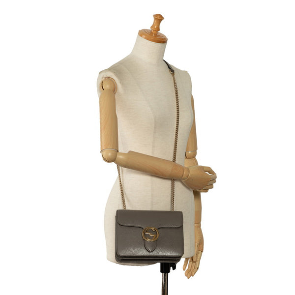 グッチ インターロッキングG チェーン ショルダーバッグ 510304 グレー レザー レディース GUCCI 【中古】