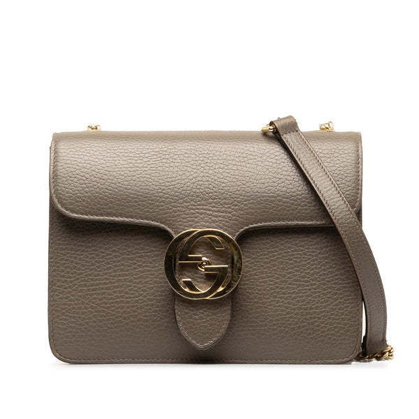 グッチ インターロッキングG チェーン ショルダーバッグ 510304 グレー レザー レディース GUCCI 【中古】