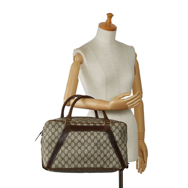 グッチ GGスプリーム ボストンバッグ トラベルバッグ 旅行用バッグ ベージュ ブラウン PVC レザー レディース GUCCI 【中古】