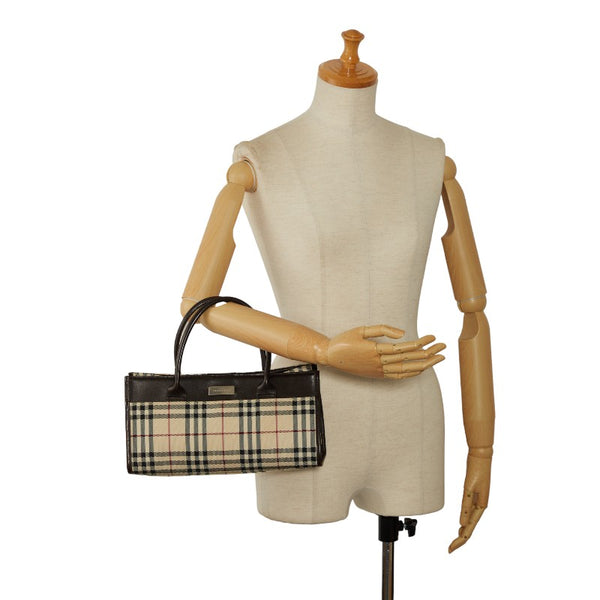 バーバリー ノバチェック ハンドバッグ ベージュ ブラウン キャンバス レザー レディース BURBERRY 【中古】