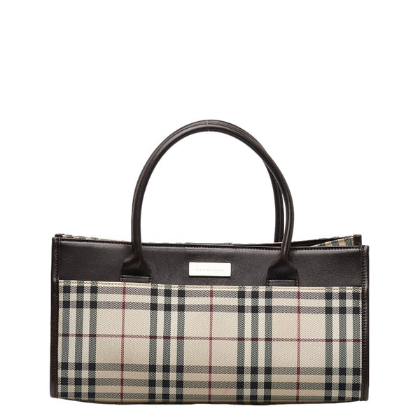 バーバリー ノバチェック ハンドバッグ ベージュ ブラウン キャンバス レザー レディース BURBERRY 【中古】
