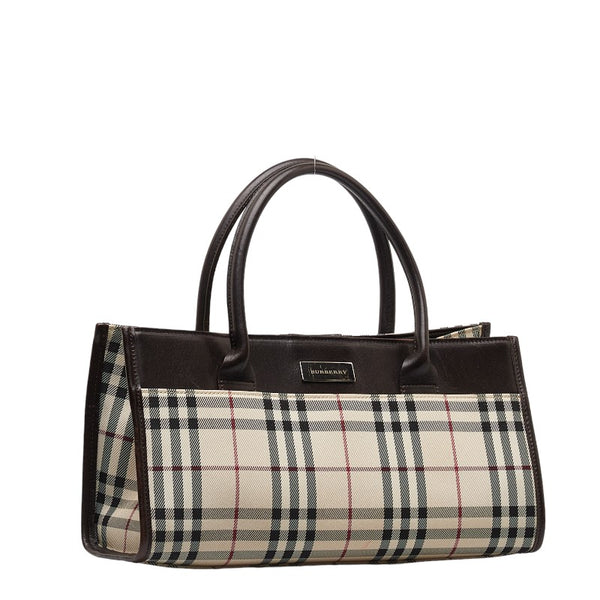 バーバリー ノバチェック ハンドバッグ ベージュ ブラウン キャンバス レザー レディース BURBERRY 【中古】