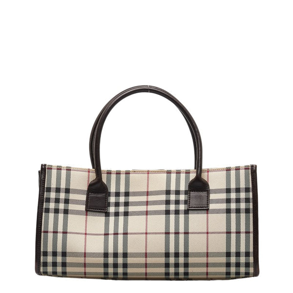 バーバリー ノバチェック ハンドバッグ ベージュ ブラウン キャンバス レザー レディース BURBERRY 【中古】