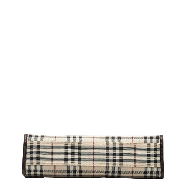 バーバリー ノバチェック ハンドバッグ ベージュ ブラウン キャンバス レザー レディース BURBERRY 【中古】