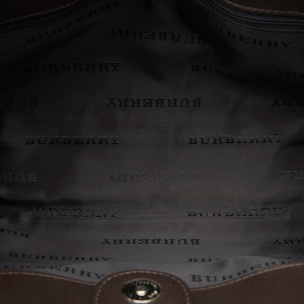バーバリー ノバチェック ハンドバッグ ベージュ ブラウン キャンバス レザー レディース BURBERRY 【中古】