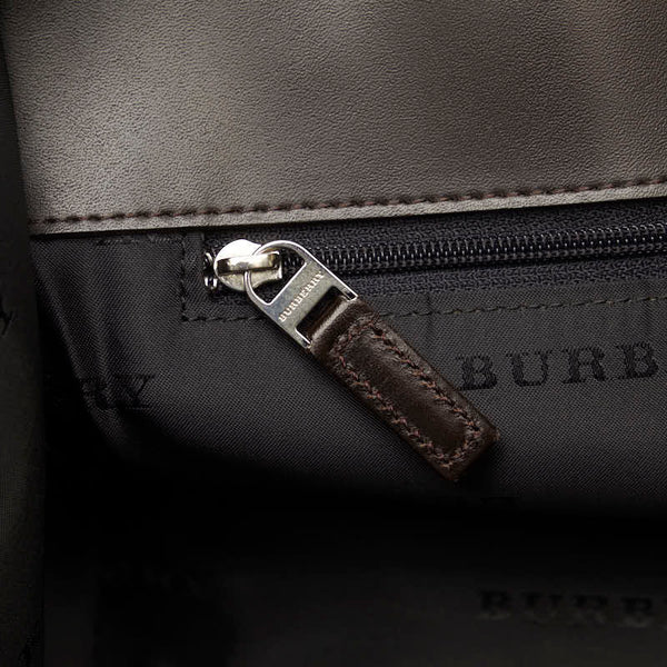 バーバリー ノバチェック ハンドバッグ ベージュ ブラウン キャンバス レザー レディース BURBERRY 【中古】