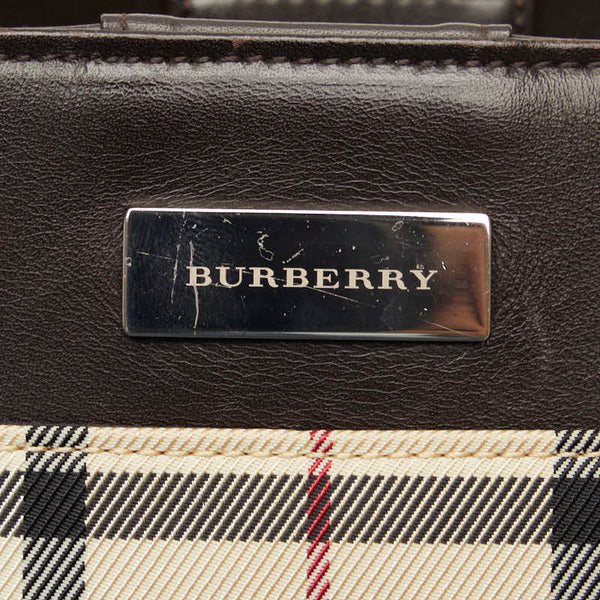 バーバリー ノバチェック ハンドバッグ ベージュ ブラウン キャンバス レザー レディース BURBERRY 【中古】