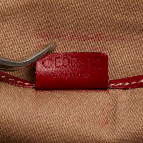 セリーヌ マカダム 斜め掛け ショルダーバッグ ベージュ レッド PVC レザー レディース CELINE 【中古】